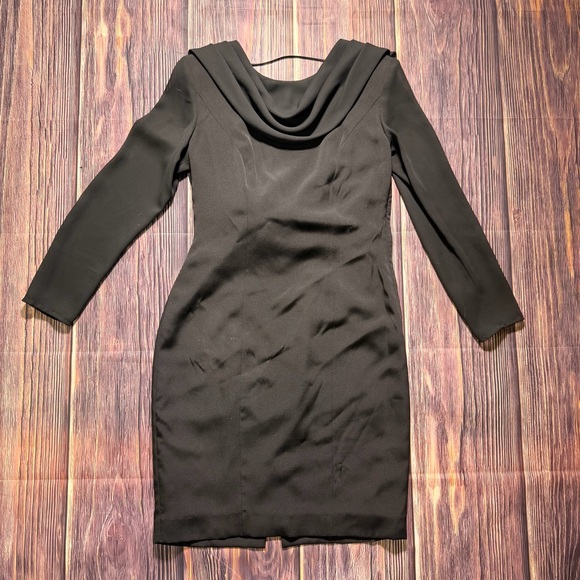 Women’s Vintage 80s Black Knee Length Backless Little Black Cocktail Dress - Picture 12 of 13